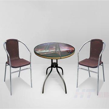 Y827-3 編織休閒圓桌+鋁管休閒藤椅